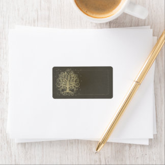Gold Swirl Tree on Black with Stars Address Label