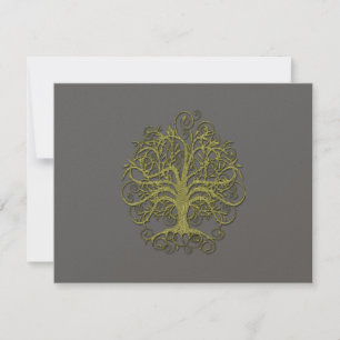 Gold Swirl Tree on Grey Wedding  Reception Card