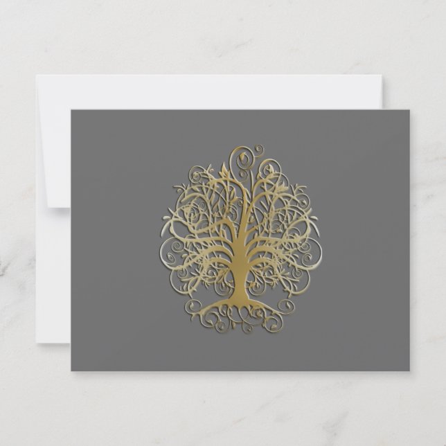 Gold Swirl Tree on Grey Wedding  Reception Card #2 (Front)