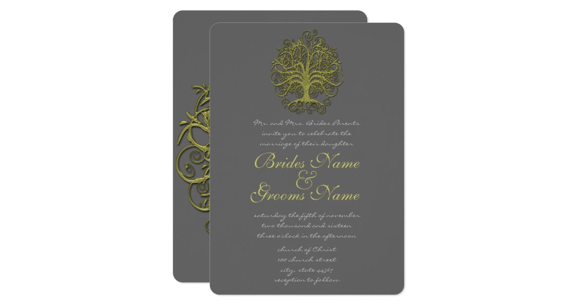 Gold Swirl Tree Roots of Love Wedding Invitation | Zazzle.com