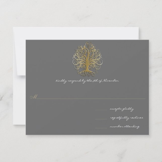Gold Swirl Tree Roots of Love Wedding Invitation 2 (Front)