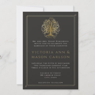 Gold Swirl Tree Roots of Love Wedding Invitation 2