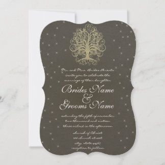 Gold Swirl Tree Roots of Love Wedding Invite #4