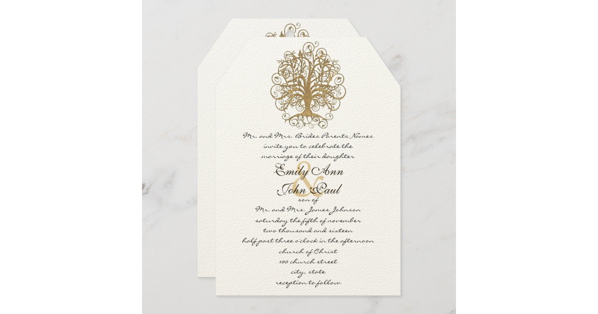 Gold Swirl Tree Wedding Invitation | Zazzle