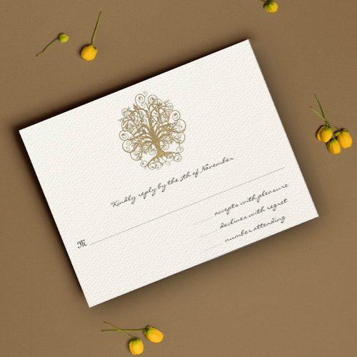 Gold Swirl Tree Wedding RSVP Response Card