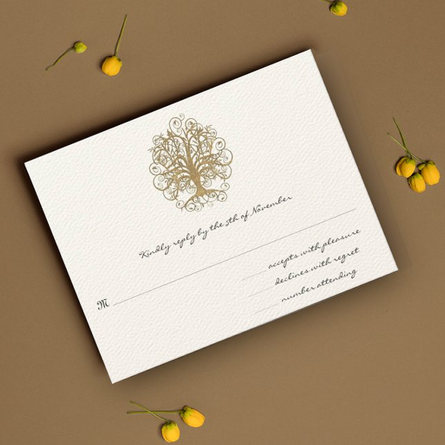 Gold Swirl Tree Wedding RSVP Response Card (Creator Uploaded)