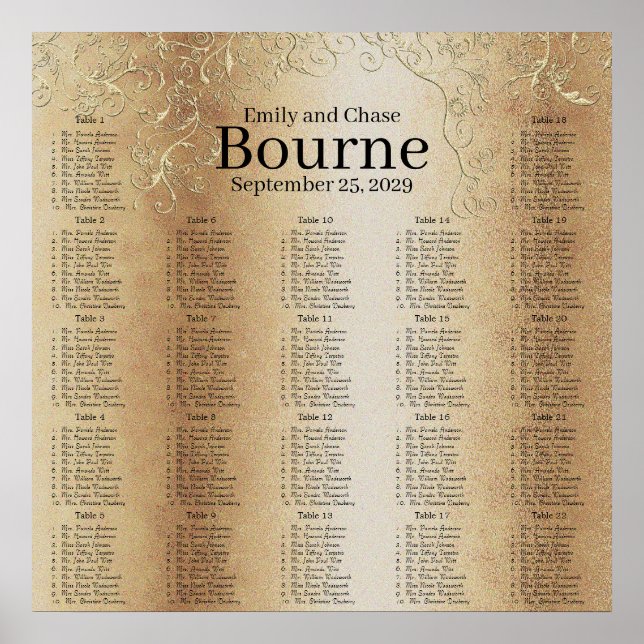 Gold Swirl Wedding Seating Chart (Front)