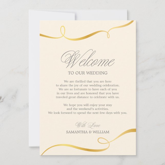 Gold Swirl Wedding Welcome Note | Custom Color Invitation (Front)