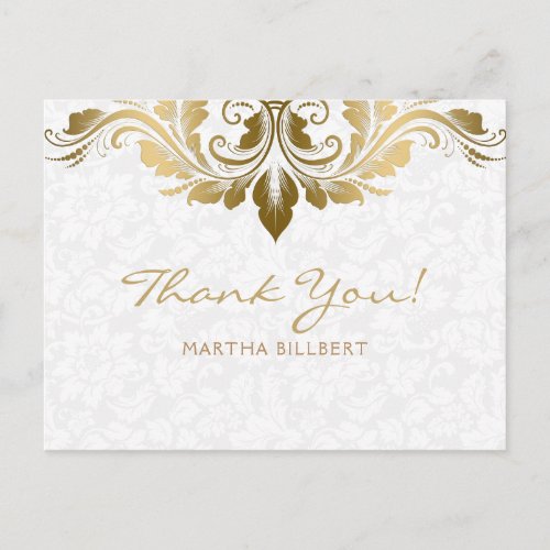 Gold Swirl  White Damasks Thank You Card