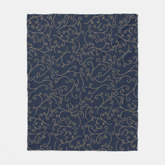 Gold Swirling Filigree Pattern on Dark Navy Fleece Blanket