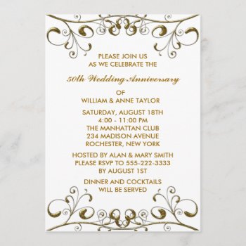Gold Swirls 50th Wedding Anniversary Invitations by decembermorning at Zazzle