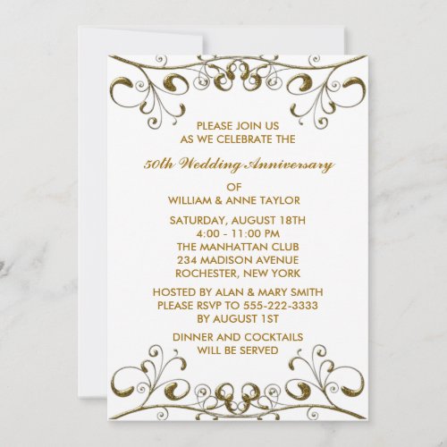 Gold Swirls 50th Wedding Anniversary Invitations