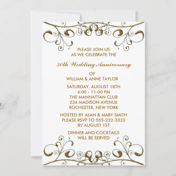 Personalised 50th Gold Wedding Anniversary Invitations & Envelopes 