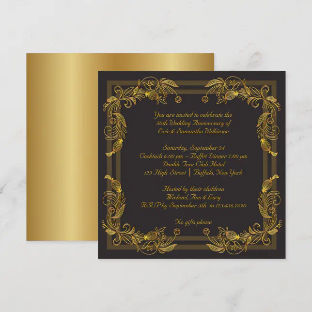 Gold Swirls 50th Wedding Anniversary Party Invitation | Zazzle