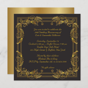 Gold Swirls 50th Wedding Anniversary Party Invitation