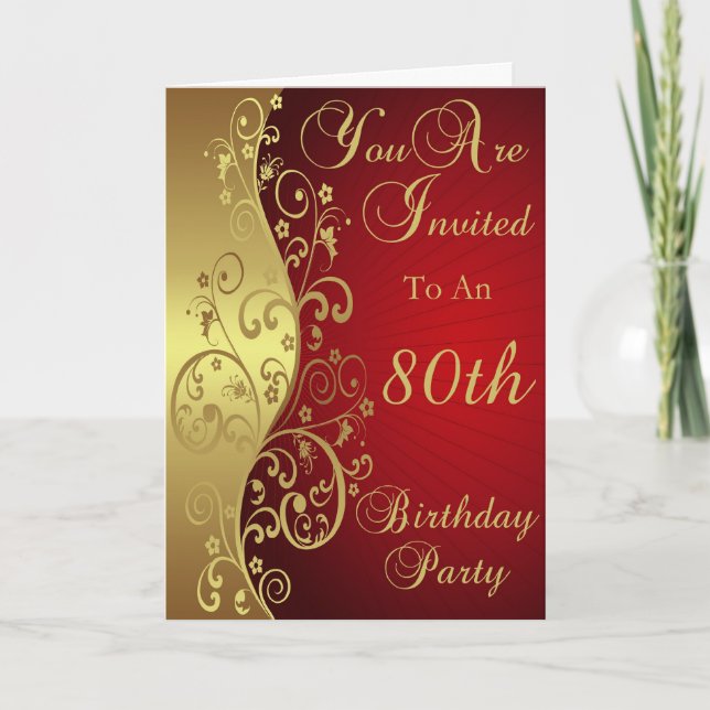 Gold Swirls 80th Birthday Party Invitation (Front)