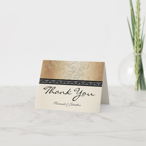 Gold Swirls and Black Font Thank You Cards