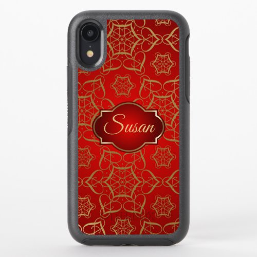 Gold Swirls And Hearts Pattern OtterBox Symmetry iPhone XR Case