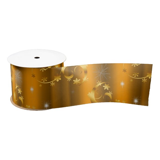 Gold Swirls and Stars Lux Christmas Satin Ribbon (Spool)
