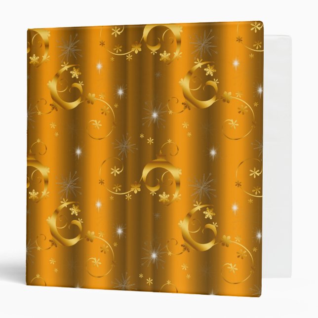 Gold Swirls and Stars Luxurious Christmas 3 Ring Binder (Front/Inside)