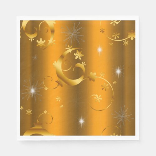 Gold Swirls and Stars Luxurious Christmas Napkins