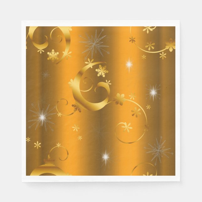 Gold Swirls and Stars Luxurious Christmas Napkins (Front)