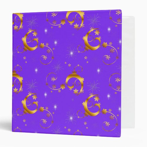 Gold Swirls and Stars Luxurious Purple Christmas 3 Ring Binder