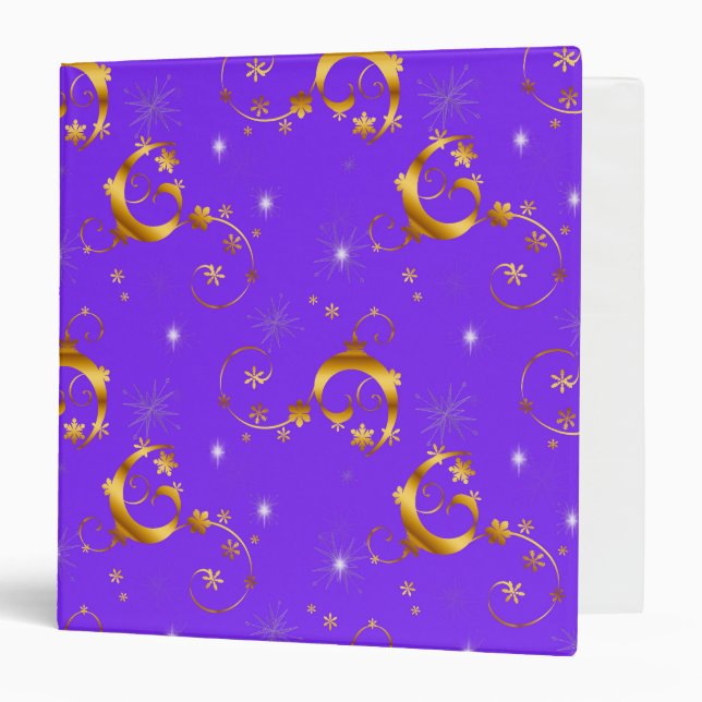 Gold Swirls and Stars Luxurious Purple Christmas 3 Ring Binder (Front/Inside)