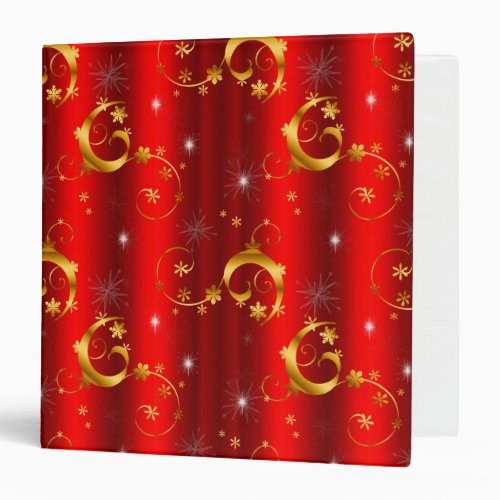 Gold Swirls and Stars Luxurious Red Christmas 3 Ring Binder