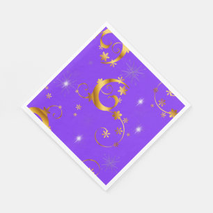 Gold Swirls and Stars Purple Christmas Napkins
