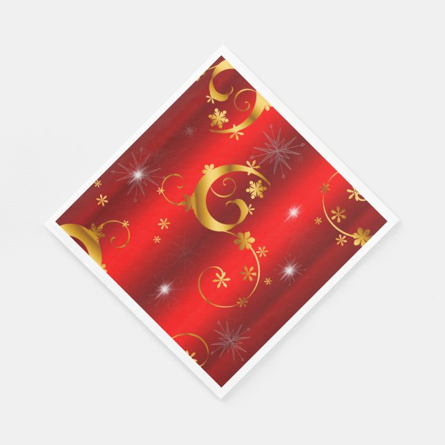 Gold Swirls and Stars Red Christmas Napkins (Corner)