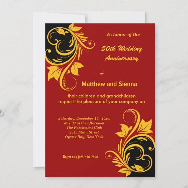 Gold Swirls Anniversary Invitation (Front)