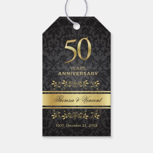 Gold Swirls Black Damask 50 Wedding Anniversary  Gift Tags