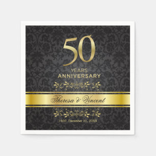 Gold Swirls Black Damask 50 Wedding Anniversary Napkins