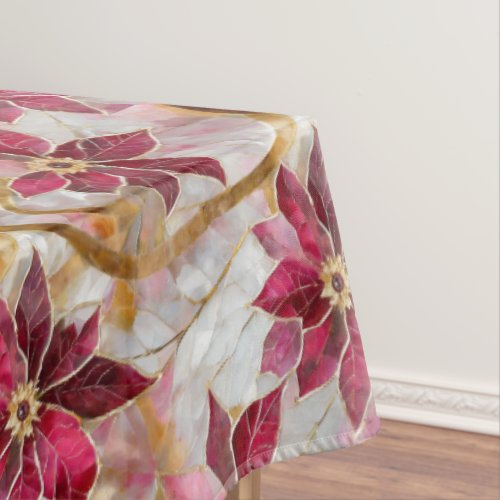 Gold Swirls Burgundy Pink Christmas Poinsettias Tablecloth