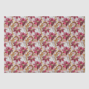 Gold Swirls Burgundy Pink Christmas Poinsettias Tissue Paper