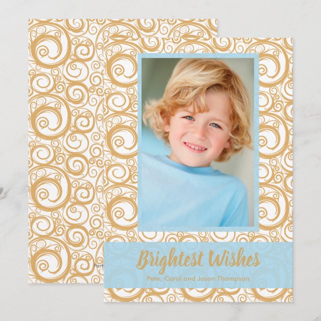 Gold Swirls Christmas Photo Card (Front/Back)
