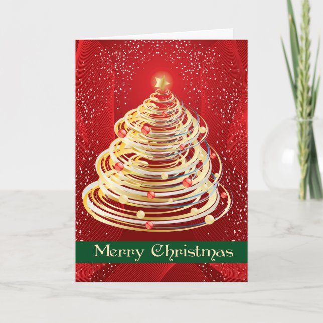Gold Swirls Christmas Tree Christmas Card (Front)