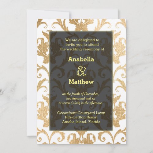 Gold swirls damask invitation