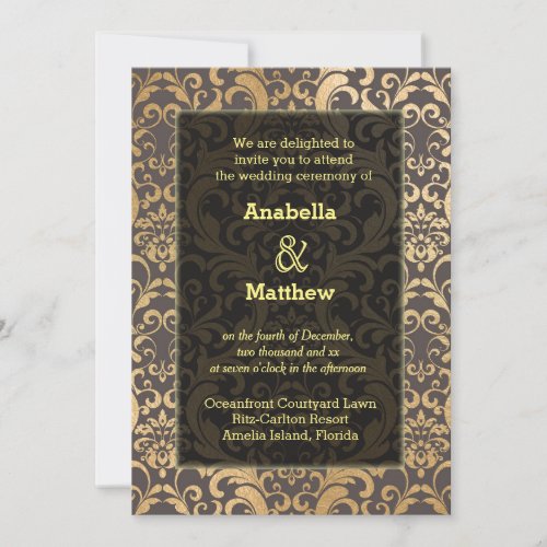 Gold swirls damask invitation