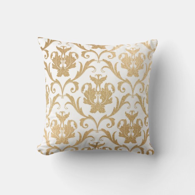 Gold swirls damask throw pillow (Front)