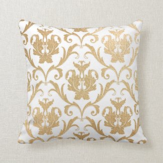 Gold swirls damask throw pillow