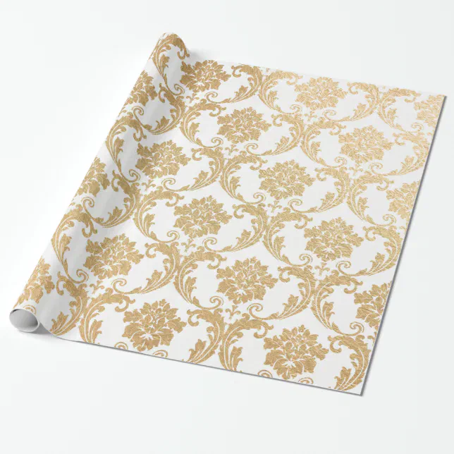 Gold swirls damask wrapping paper Zazzle