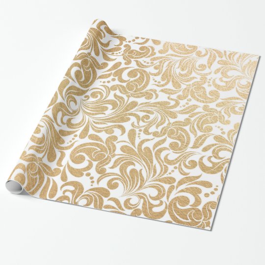Gold swirls damask wrapping paper