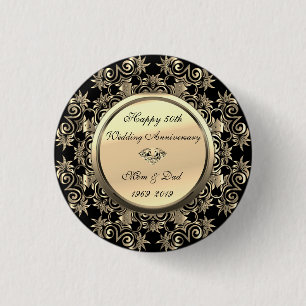 Gold Swirls Diamond 50th Wedding Anniversary Button