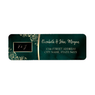 Gold Swirls Emerald Green Wedding Label
