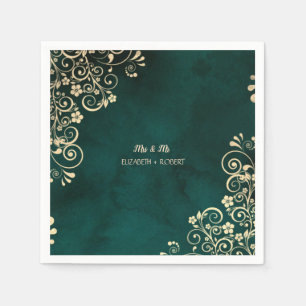 Gold Swirls Emerald Green Wedding Napkins