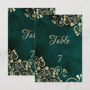 Gold Swirls Emerald Green Wedding Table Number
