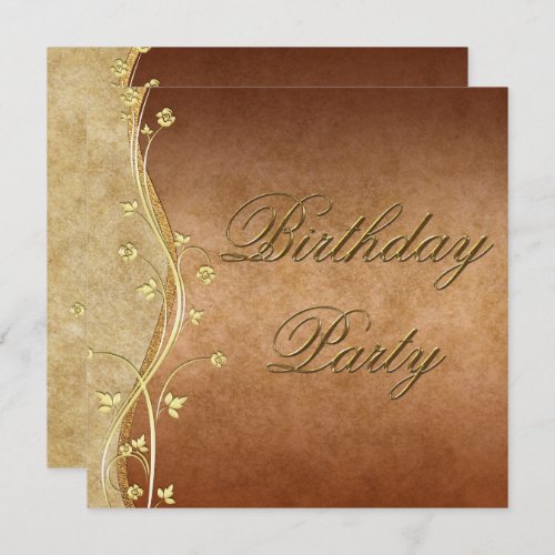 Gold Swirls  Floral Decorations Birthday Invitation