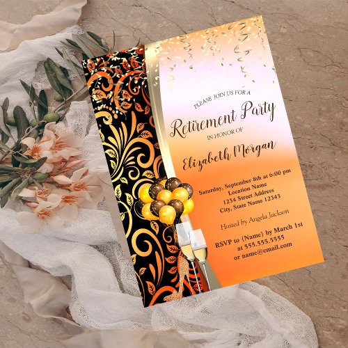 Gold Swirls GlasHigh Heels Retirement Party  Invitation
